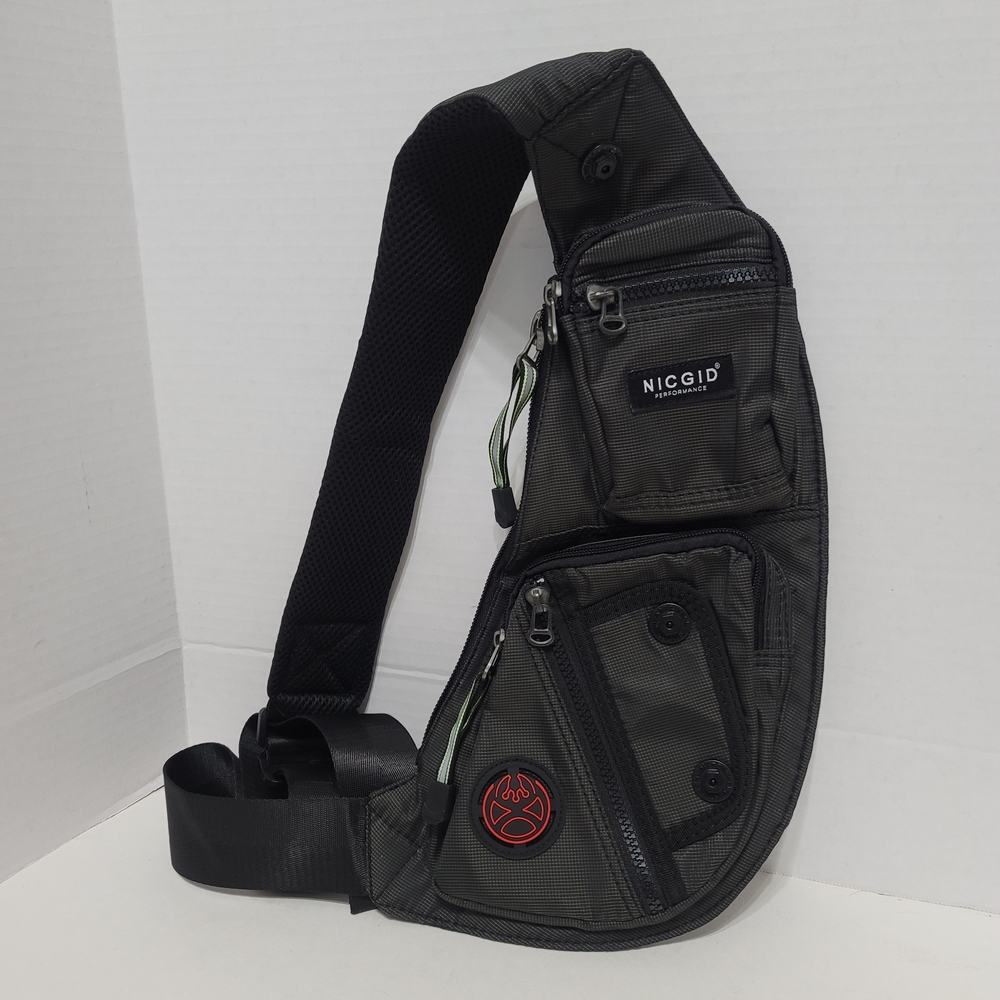 NICGID Gray Black Chest Sling Belt Bag Zipup Crossbody for Men Approx 6" X 14"
